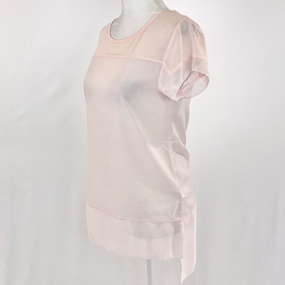 New French Connection Mixed Fabrics High Low Hem Short Sleeve Top Blush Pink XS - Picture 7 of 14
